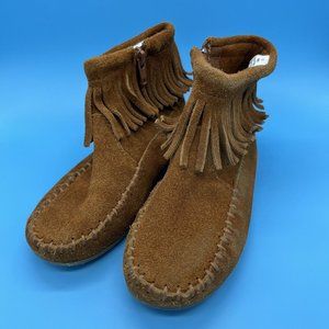 Minnetonka Classic Fringe Zipper Moccasin Bootie Youth Size 13 Children Kids